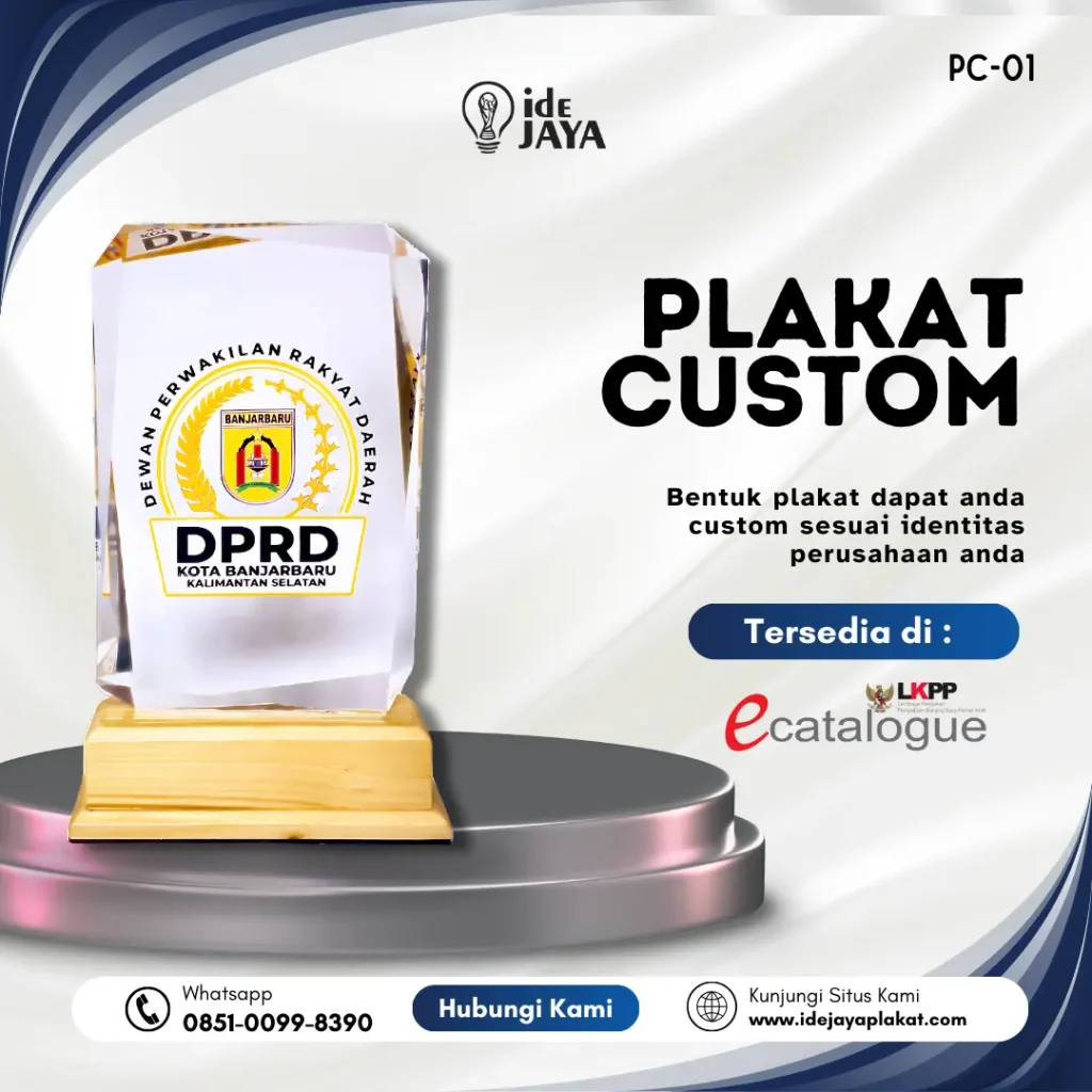 Plakat kayu akrilik kristal custom DPRD Kota Banjarbaru Kalimantan Selatan model elegan