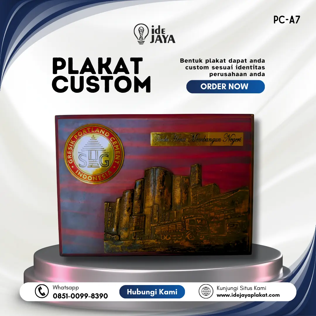 Plakat kayu custom penghargaan PT Semen Gresik dari Ide Jaya Plakat.